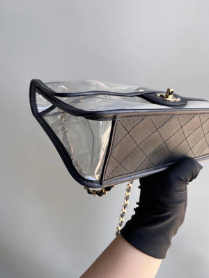 Classic Coco "Sand by the Sea" Runway Flap Bag in Black and PVC