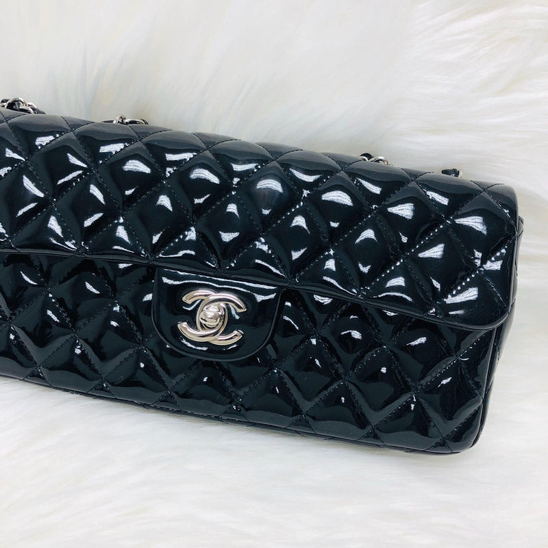 East West Flap Bag in Black Patent Leather with SHW