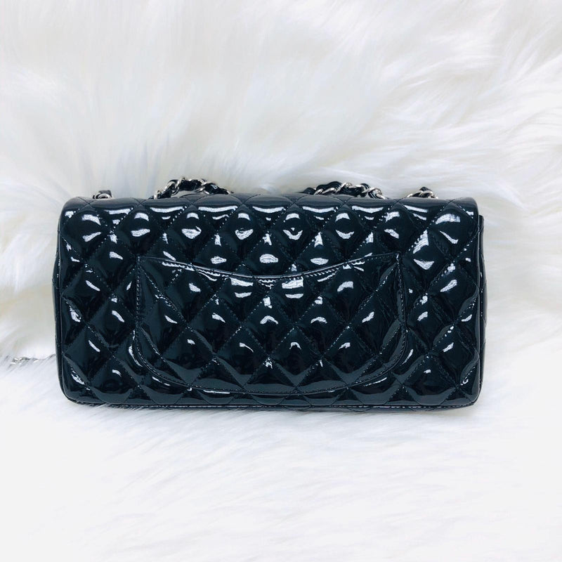 East West Flap Bag in Black Patent Leather with SHW