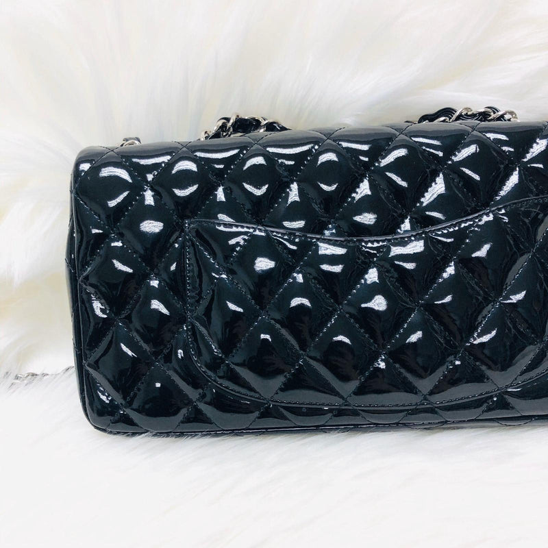 East West Flap Bag in Black Patent Leather with SHW