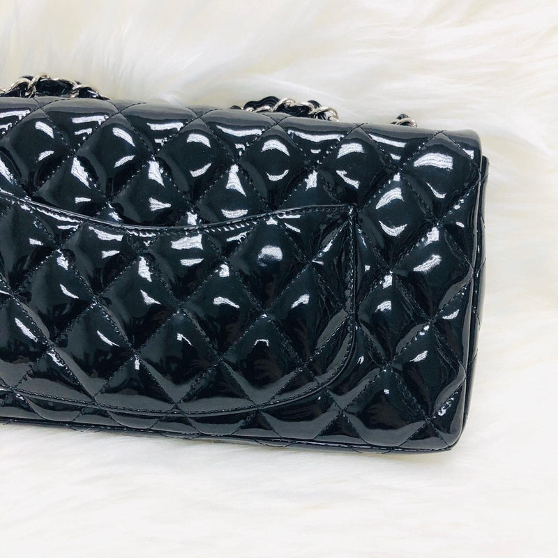 East West Flap Bag in Black Patent Leather with SHW