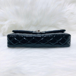 East West Flap Bag in Black Patent Leather with SHW