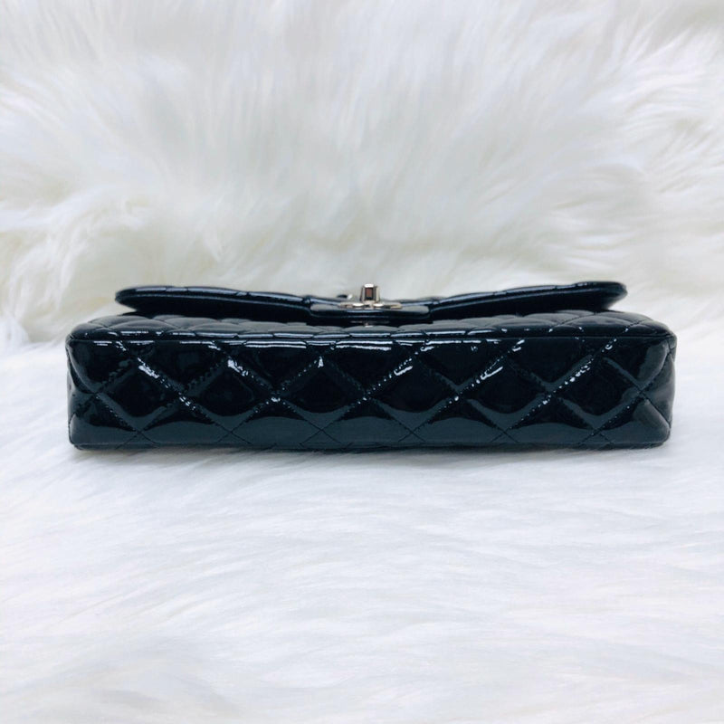 East West Flap Bag in Black Patent Leather with SHW