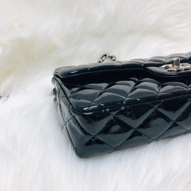 East West Flap Bag in Black Patent Leather with SHW