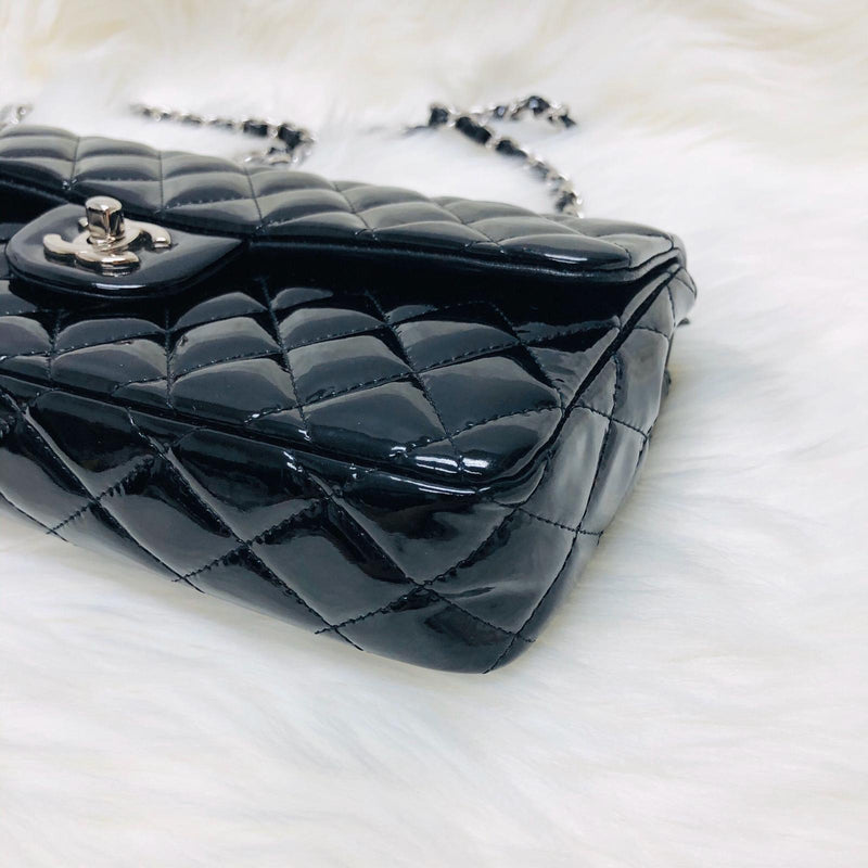 East West Flap Bag in Black Patent Leather with SHW