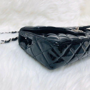 East West Flap Bag in Black Patent Leather with SHW