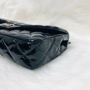 East West Flap Bag in Black Patent Leather with SHW