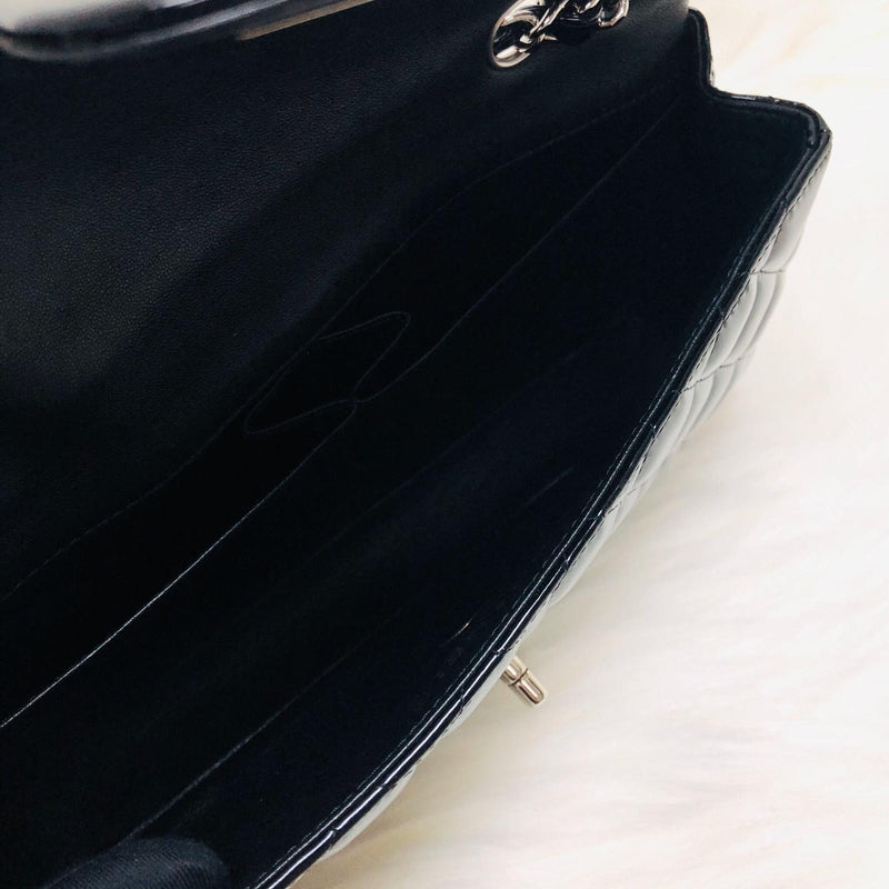 East West Flap Bag in Black Patent Leather with SHW