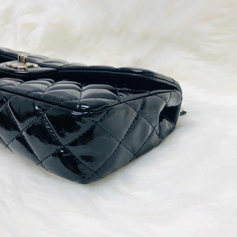 East West Flap Bag in Black Patent Leather with SHW