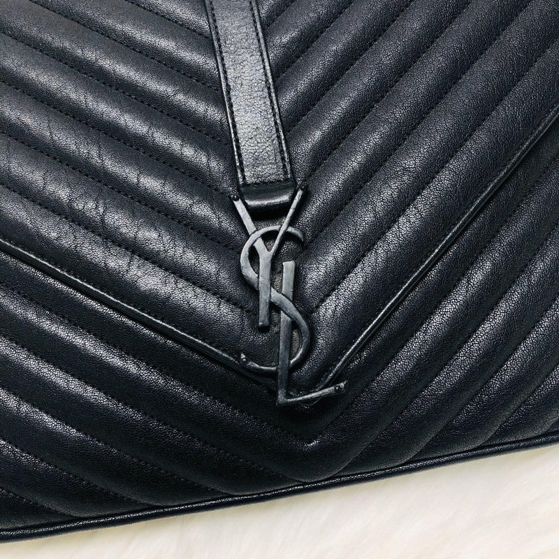 College Large Matelasse Chevron Leather Satchel Bag in Black