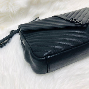 College Large Matelasse Chevron Leather Satchel Bag in Black