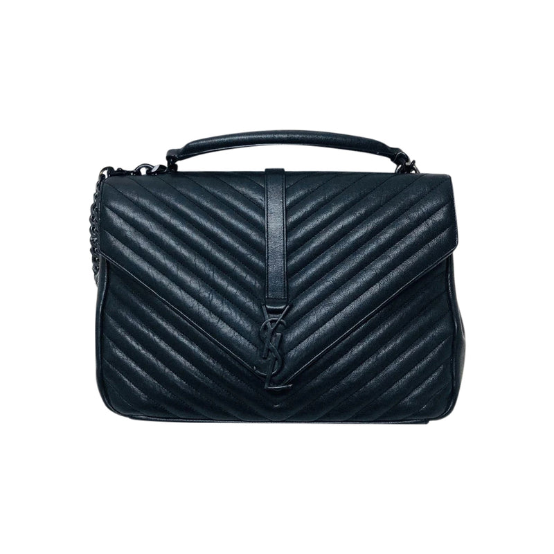 College Large Matelasse Chevron Leather Satchel Bag in Black