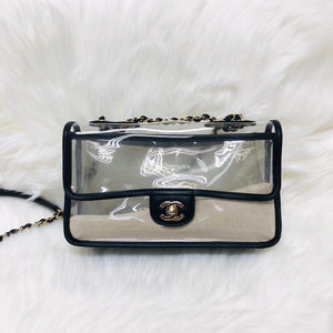 Classic Coco "Sand by the Sea" Runway Flap Bag in Black and PVC