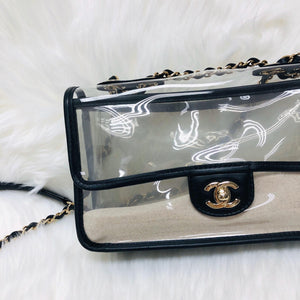 Classic Coco "Sand by the Sea" Runway Flap Bag in Black and PVC