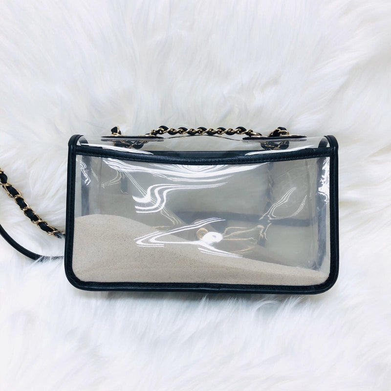 Classic Coco "Sand by the Sea" Runway Flap Bag in Black and PVC