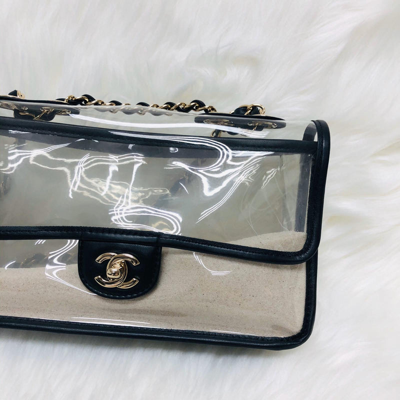 Classic Coco "Sand by the Sea" Runway Flap Bag in Black and PVC