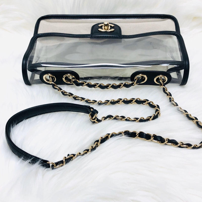 Chanel Lambskin PVC Sand By The Sea Flap Bag With Pearl Strap