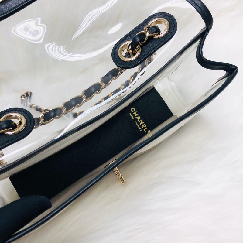 Classic Coco "Sand by the Sea" Runway Flap Bag in Black and PVC