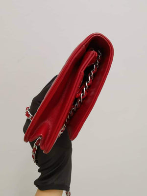 Camellia Embossed WOC Clutch Chain Bag in Red Lambskin with SHW