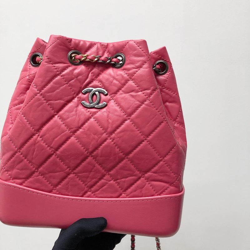 Chanel Gabrielle Backpack Quilted Tweed Small Pink 2406331