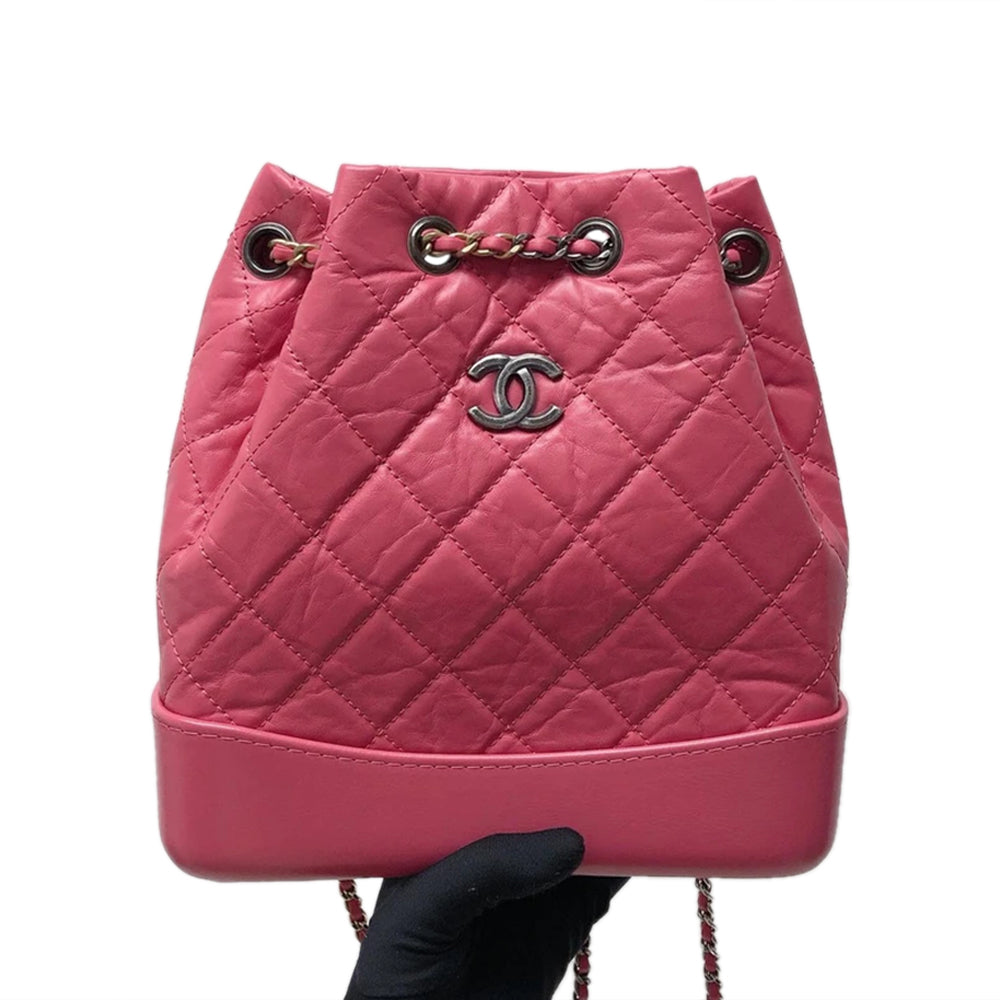 Gabrielle Backpack in Pink Quilted Calfskin Leather Small