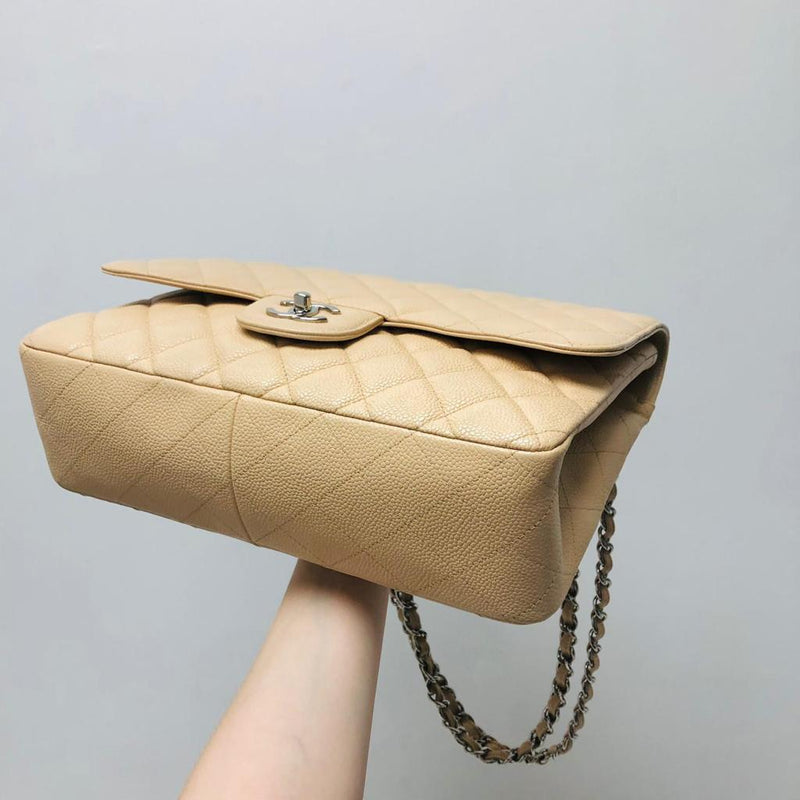 Jumbo Single Flap in Beige Caviar with SHW