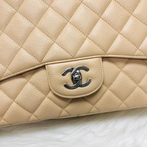 Jumbo Single Flap in Beige Caviar with SHW