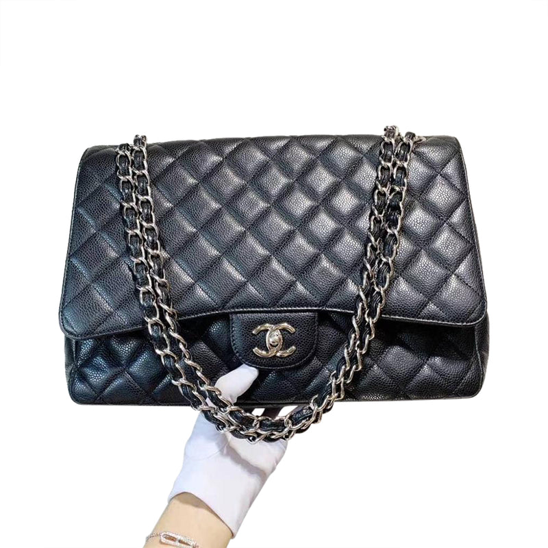 Maxi Single Flap Caviar Leather in Black SHW