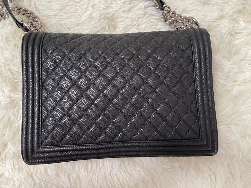 Large Black Le Boy Quilted Caviar Leather