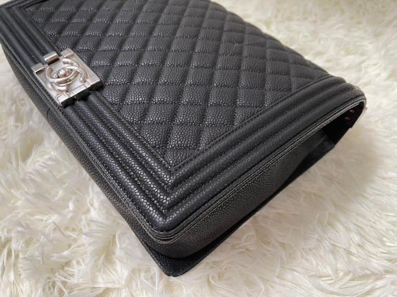 Large Black Le Boy Quilted Caviar Leather
