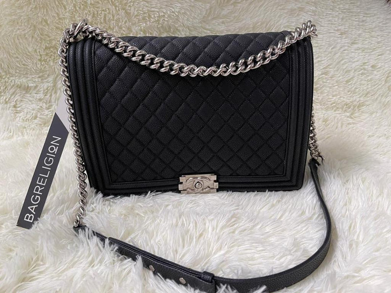 Large Black Le Boy Quilted Caviar Leather
