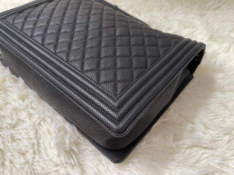 Large Black Le Boy Quilted Caviar Leather