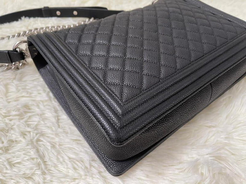 Large Black Le Boy Quilted Caviar Leather