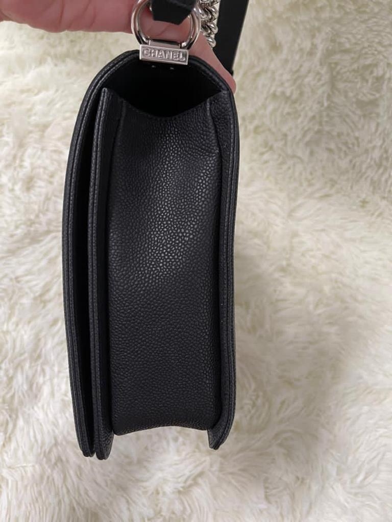 Large Black Le Boy Quilted Caviar Leather
