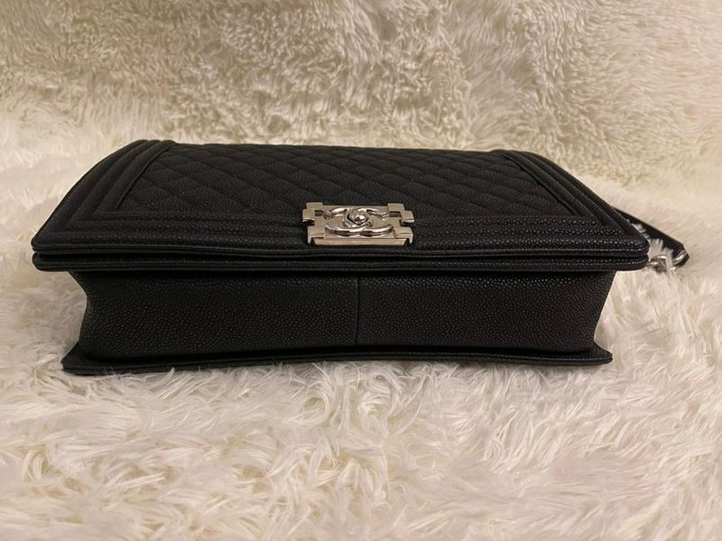 Large Black Le Boy Quilted Caviar Leather