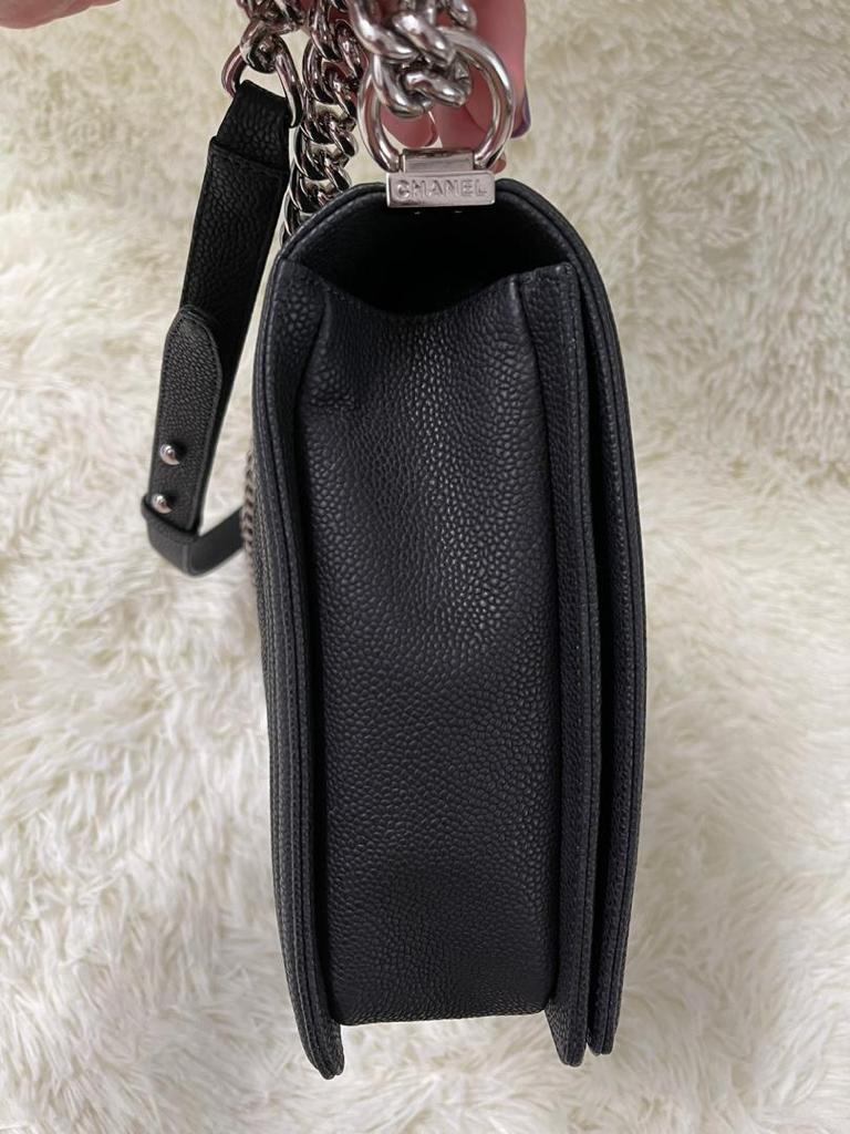 Large Black Le Boy Quilted Caviar Leather