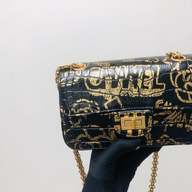 Paris-New York Gold Embossed Graffiti Boy Bag Small