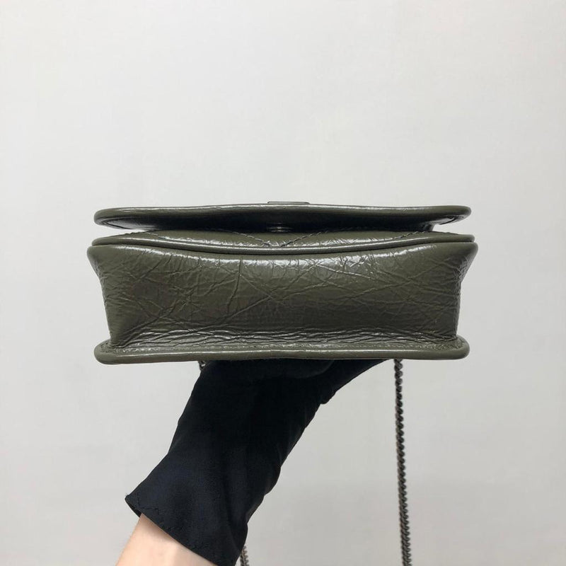 Crinkled Calfskin Matelassé Monogram Niki Wallet On Chain Khaki Militaire