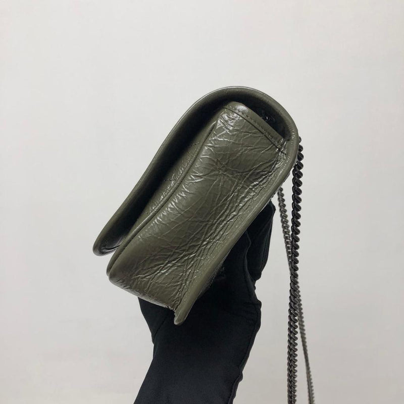 Crinkled Calfskin Matelassé Monogram Niki Wallet On Chain Khaki Militaire