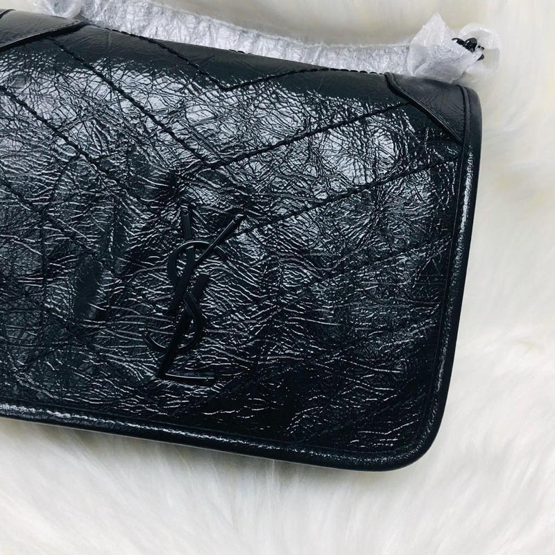 Saint Laurent Grey Crinkled Calfskin Matelasse Monogram Niki Wallet