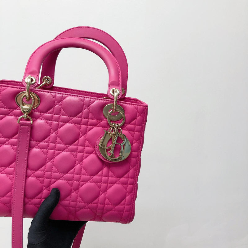 Cannage Lambskin Lady Dior Medium Bag in Fuschia Pink with GHW | Bag ...