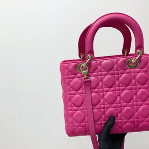 Cannage Lambskin Lady Dior Medium Bag in Fuschia Pink with GHW