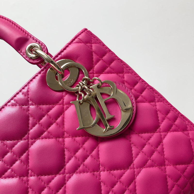 Cannage Lambskin Lady Dior Medium Bag in Fuschia Pink with GHW