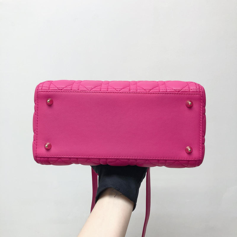 Cannage Lambskin Lady Dior Medium Bag in Fuschia Pink with GHW