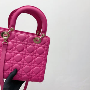 Cannage Lambskin Lady Dior Medium Bag in Fuschia Pink with GHW