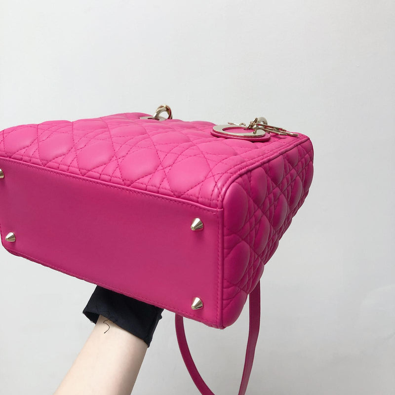 Cannage Lambskin Lady Dior Medium Bag in Fuschia Pink with GHW