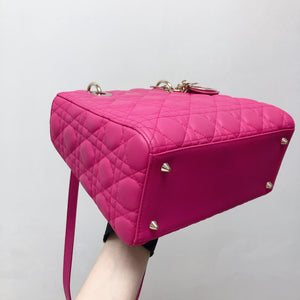 Cannage Lambskin Lady Dior Medium Bag in Fuschia Pink with GHW