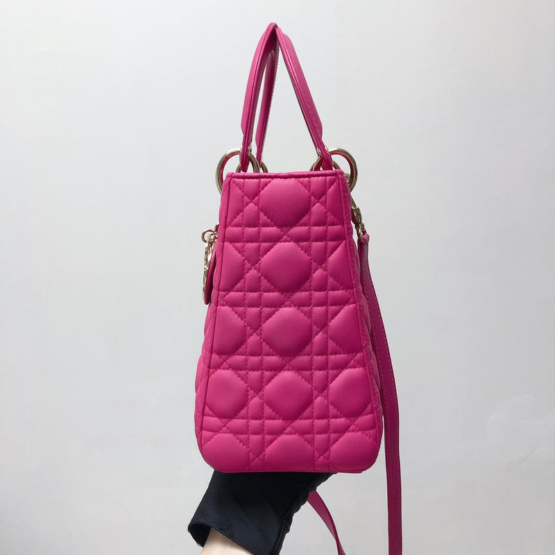 CHRISTIAN DIOR Lambskin Cannage Medium Lady Dior Fuchsia 1182947