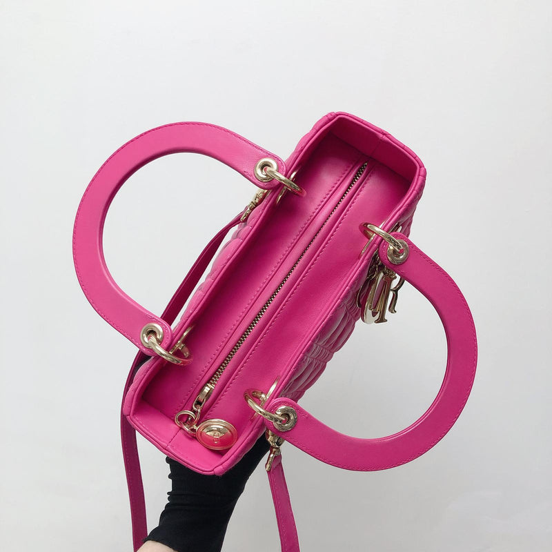 Cannage Lambskin Lady Dior Medium Bag in Fuschia Pink with GHW