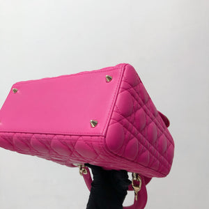 Cannage Lambskin Lady Dior Medium Bag in Fuschia Pink with GHW